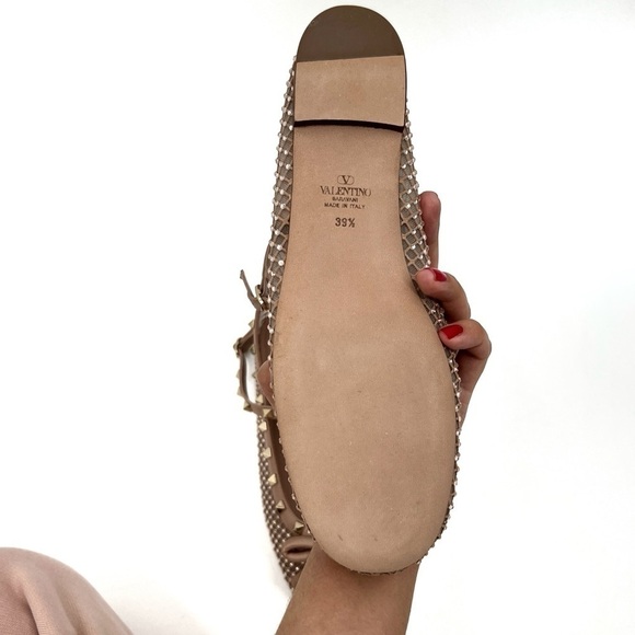 VALENTINO GARAVANI Rockstud Crystal Net Ankle-Strap Ballerina Flats new 39.5 - Picture 9 of 14